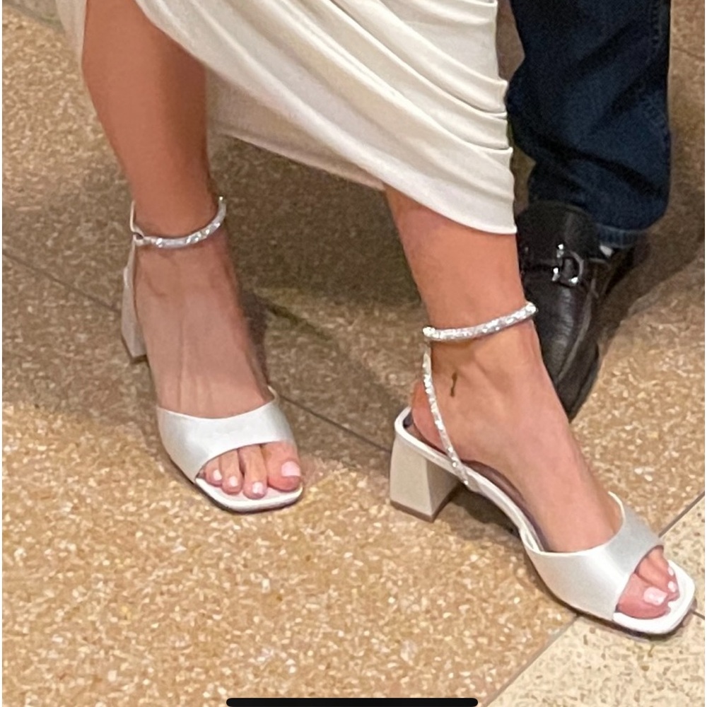 Badgley Mischka Infinity Crystal Satin Block Heel Sandals